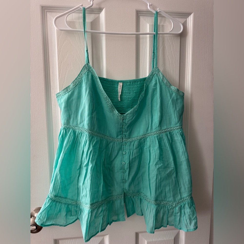 American Eagle Outfitters Turquoise Button-Front Top